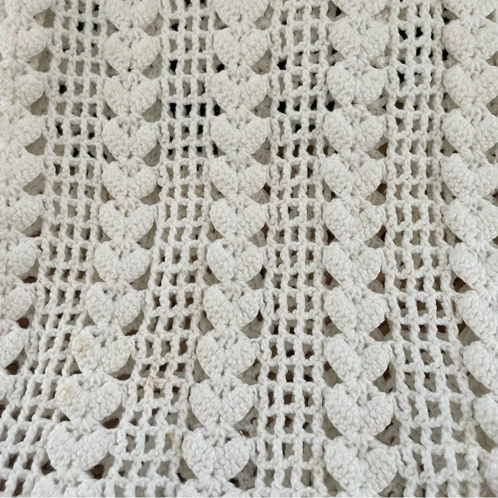 Bohemian handmade crochet scarf heart design fringed tassel detailing